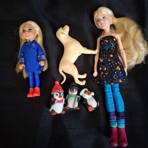 Blonde Fashion Doll with Starry Dress & Penguin Plush Set
